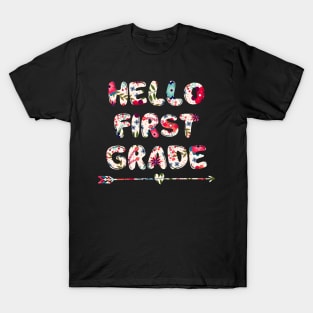 Floral Hello first 1st grade team teacher back to school T-Shirt